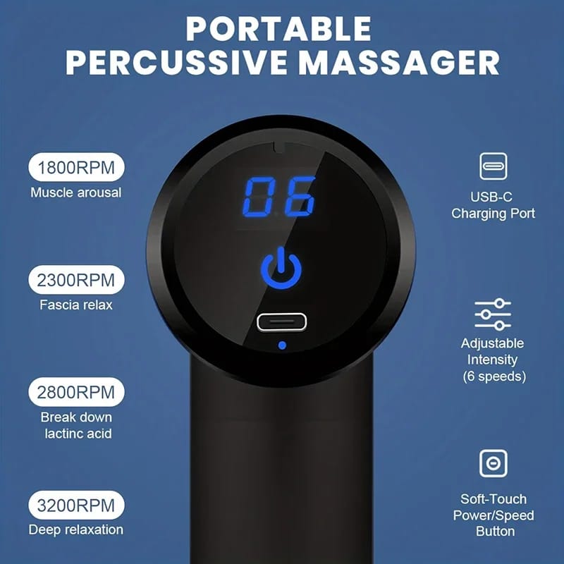 Gun Massager – Deep Tissue Electric Massage Gun with Multiple Speeds & Interchangeable Heads for Full Body Pain Relief