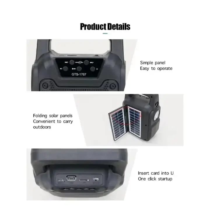 Wireless Speaker GTS-1767 Double Solar – Dual Solar Charging & Powerful Sound