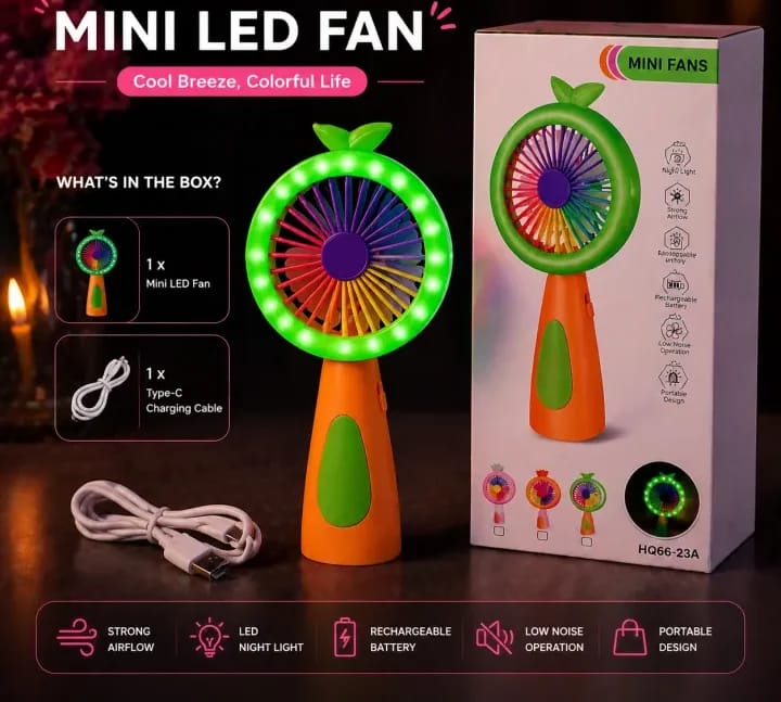 USB Rechargeable Portable Fan with Night Lamp