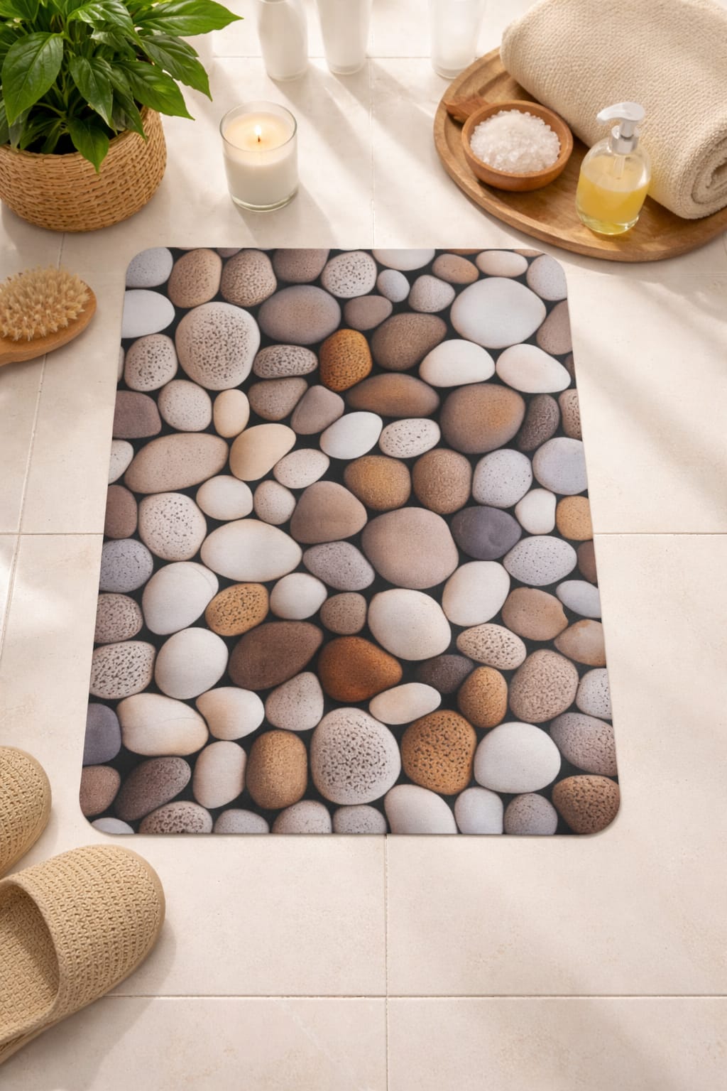 super absorbent non slip bathroom floor mat pebble design