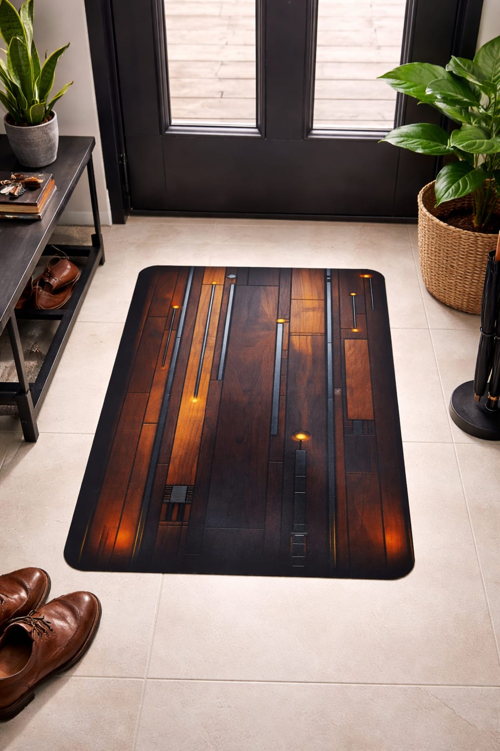 Super absorbent non slip bathroom floor mat wooden design