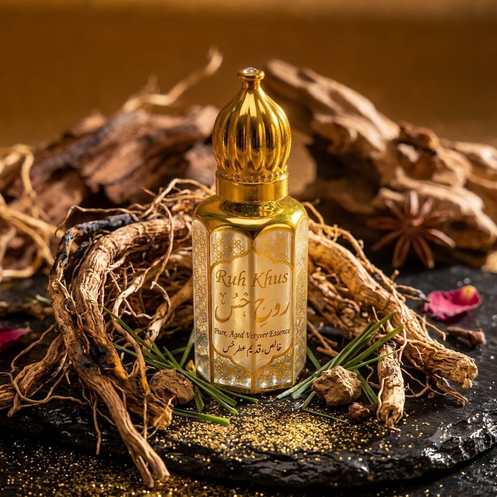 Premium Ruh Khus Attar – Pure, Aged Vetiver Essence (Long-Lasting & Natural)